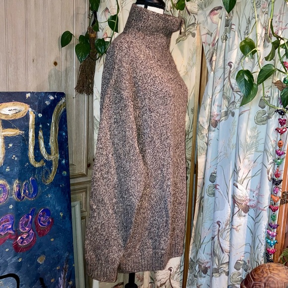 Vintage 90s Wool Zipper Turtleneck Brown Heathered Knit by Woolworths XL Unisex - Picture 3 of 8